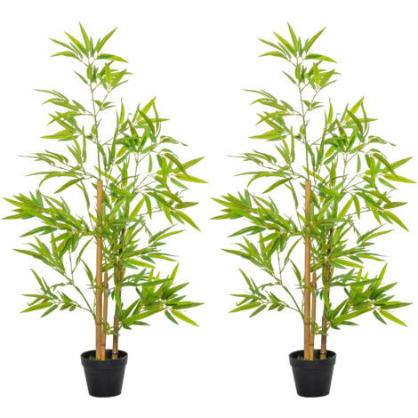 Conjunto de 2 bambús artificiales 120 cm árboles artificiales plantas artificiales con maceta para interior exterior hogar salón oficina verde