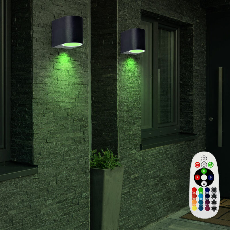 

Juego de 2 focos para exteriores, lámparas de pared de casa con control remoto regulables en un juego que incluye bombillas LED RGB