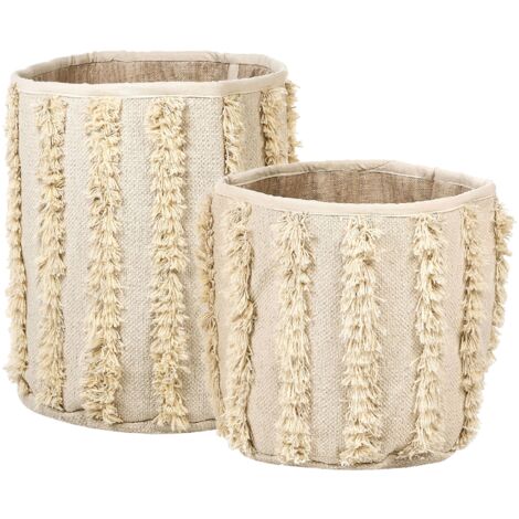 Conjunto de 2 cestas de algodón beige almacenaje ropa accesorio boho Kakki
