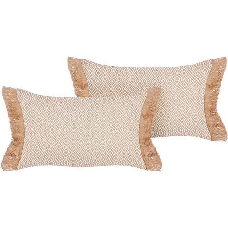 Conjunto de 2 cojines beige marrón 30 x 50 cm poliéster geométrico borlas Boath