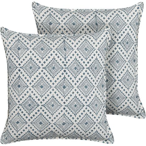 Conjunto de 2 cojines de algodón azul oscuro blanco 45 x 45 cm oriental Cordata