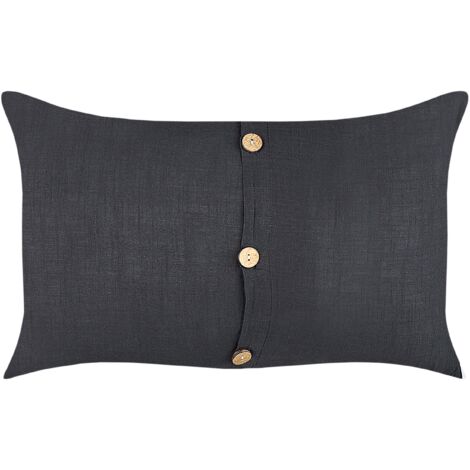 Conjunto de 2 cojines de algodón blanco fundas extraíbles con botones decorativos 30 x 50 cm negro Banori