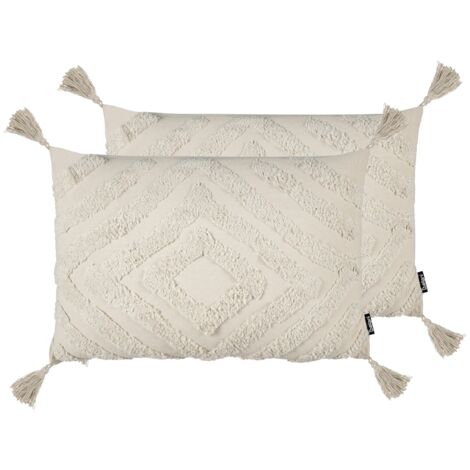 Conjunto de 2 cojines de algodón poliéster beige claro 40 x 60 cm Crataegus