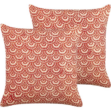 Conjunto de 2 cojines de algodón rojo blanco crema 45 x 45 cm geométrico Rhus