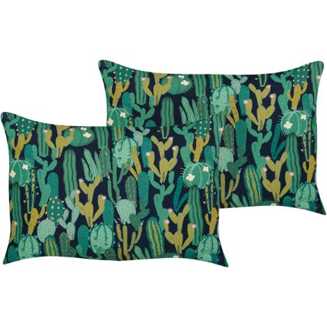 Conjunto de 2 cojines de jardín almohada de exterior 40 x 60 cm poliéster motivo cactus verde Bussana