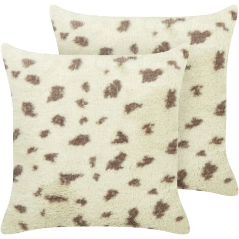 Conjunto de 2 cojines de piel sintética peludos suaves 45 x 45 cm beige Kasra