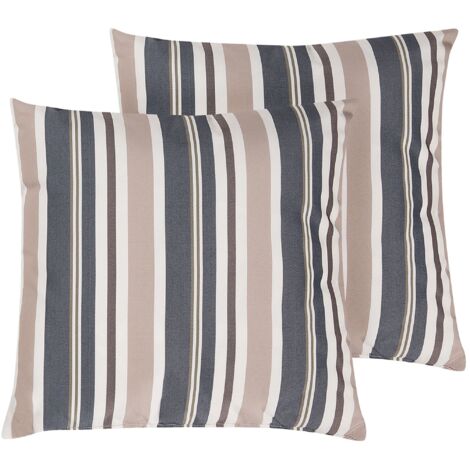 Conjunto de 2 cojines de poliéster azul beige patrón de rayas 40 x 40 cm jardín patio exterior Kastos