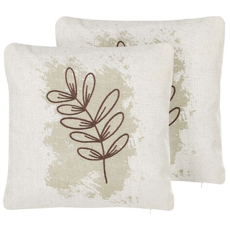 Conjunto de 2 cojines decorativos de algodón con patrón floral blanco y  beige 45 x 45 cm LUDISIA 