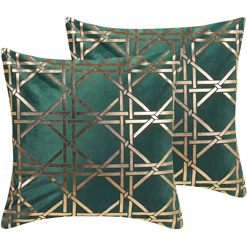 

Beliani - Conjunto de 2 cojines de poliéster verde oscuro/dorado 45 x 45 cm CASSIA