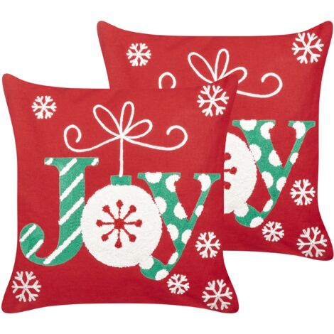 Conjunto de 2 cojines de tela de algodón con motivo navideño rojo 45 x 45 cm Gingerbread