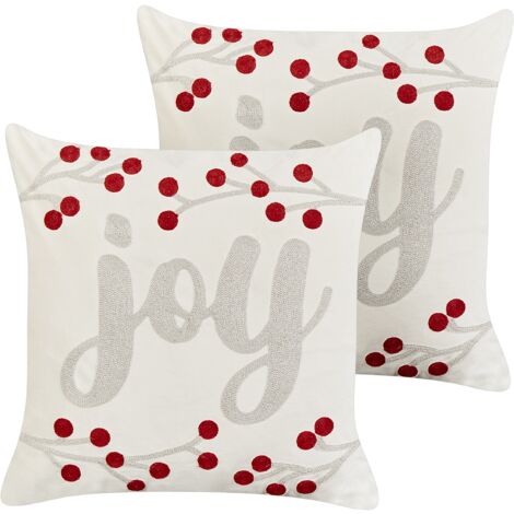 Conjunto de 2 cojines de tela de terciopelo con motivo navideño blanco 45 x 45 cm Praliné