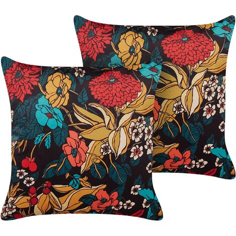 Conjunto de 2 cojines de terciopelo multicolor 45 x 45 cm floral hojas Protea