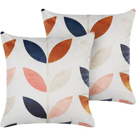 Conjunto de 2 cojines de terciopelo multicolor 45 x 45 cm patrón de hojas Quinoa
