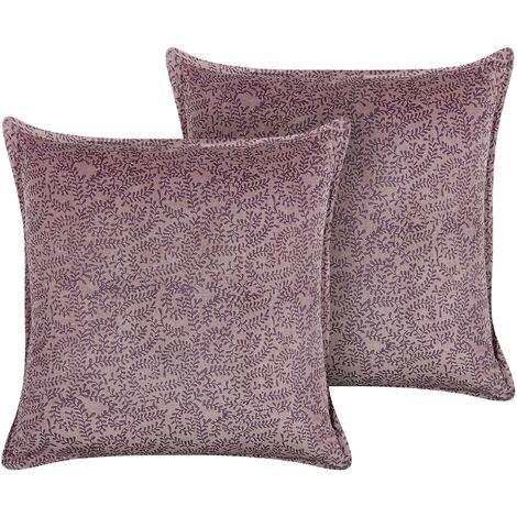 Conjunto de 2 cojines de terciopelo rosa 45 x 45 cm floral bloque impreso Kalmia