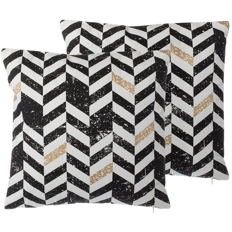 

Conjunto de 2 cojines decorativos a rayas negro/dorado 45x45 cm HELCONIA