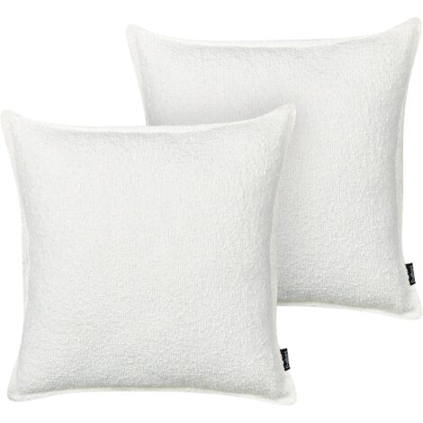 Conjunto de 2 cojines decorativos afelpados almohadas de tela patrón liso blanco crema Senecia