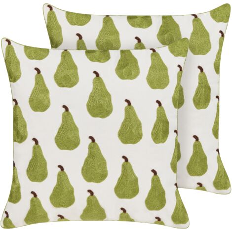 Conjunto de 2 cojines decorativos almohadas bordado motivo fruta pera 45 x 45 cm Trachelium