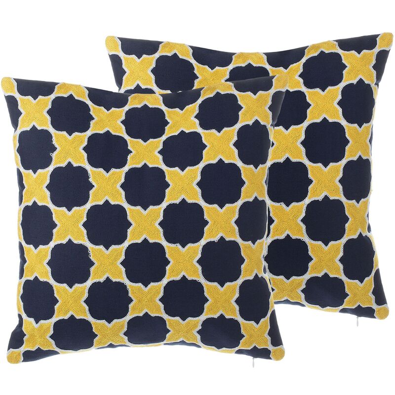 

Beliani - Conjunto de 2 cojines amarillo/azul oscuro 45 x 45 cm MUSCARI