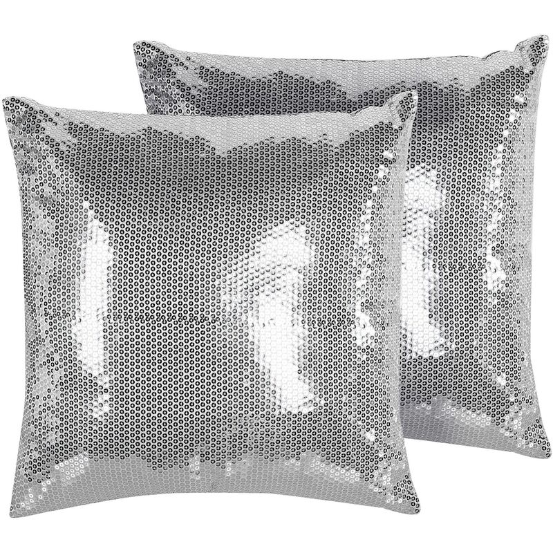 

Conjunto de 2 cojines decorativos con lentejuelas plateado 45x45 cm ASTER