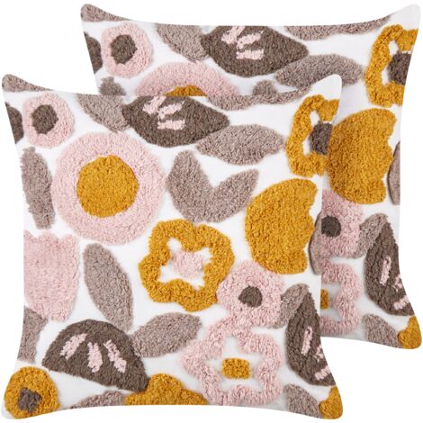 Conjunto de 2 cojines decorativos de algodón con motivos florales cuadrados 45 x 45 cm funda extraíble multicolor Kandiaro