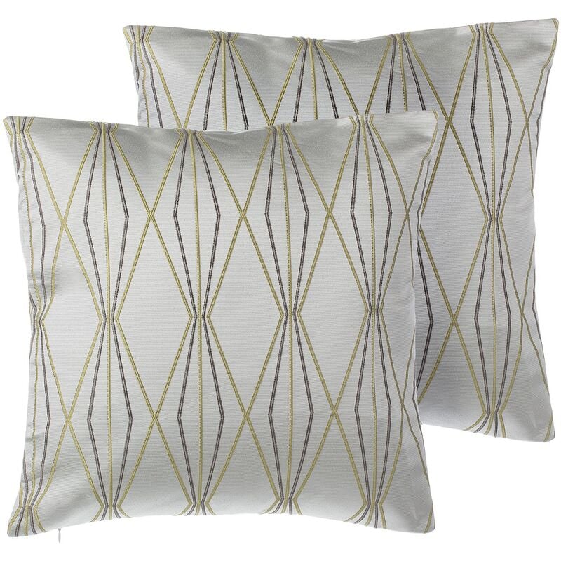 

Beliani - Conjunto de 2 cojines decorativos de líneas verde/gris 45x45 cm FENNEL