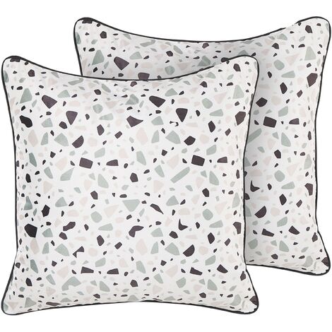Conjunto de 2 cojines decorativos de terciopelo multicolor 45 x 45 cm cuadrados estampado geométrico diseño moderno Laveder
