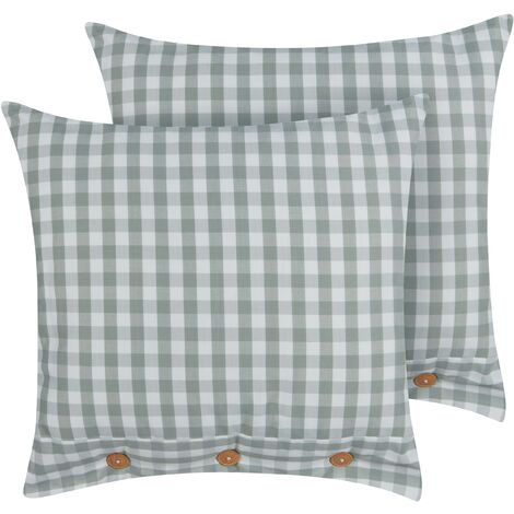 Conjunto de 2 cojines decorativos modernos cuadrado botones estampado a cuadros verde y blanco 45 x 45 cm Talya