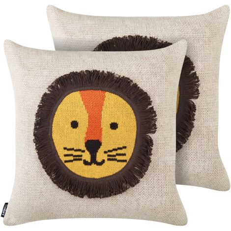 Conjunto de 2 cojines decorativos para habitación infantil motivo león funda algodón beige Sarangar