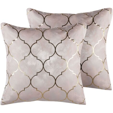 Conjunto de 2 cojines decorativos rosa patrón de trébol marroquí 45 x 45 cm glamour Alyssum