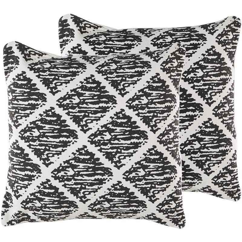 

Beliani - Conjunto de 2 cojines negro/blanco 45 x 45 cm HAZRO