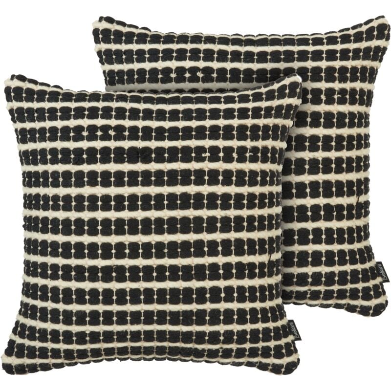

Beliani - Conjunto de 2 cojines de algodón/lana negro/blanco 45 x 45 cm YONCALI