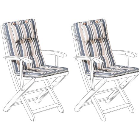 Conjunto de 2 cojines para las sillas de exterior de tela azul/beige resistente a los rayos UV acolchado grueso Maui - Beige