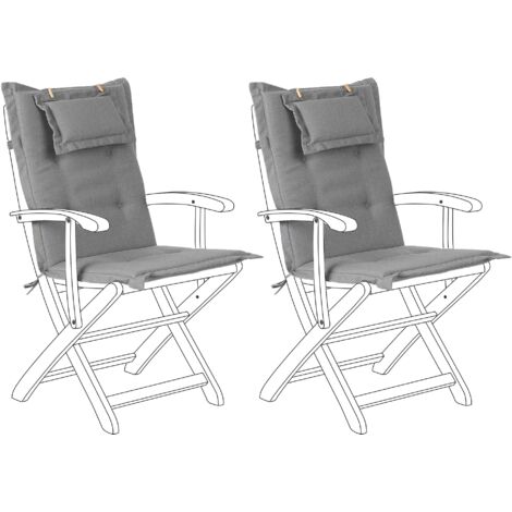 Conjunto de 2 cojines para las sillas de exterior de tela gris resistente a los rayos UV acolchado grueso Maui