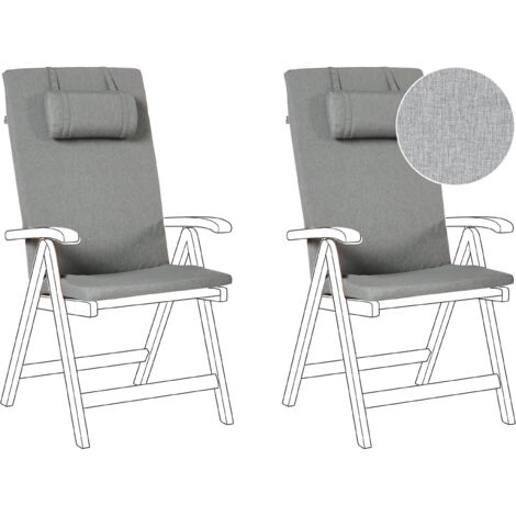 Conjunto de 2 cojines para silla de jardín asiento y respaldo acolchado con reposacabezas gris jaspeado Java/Amantea Premium