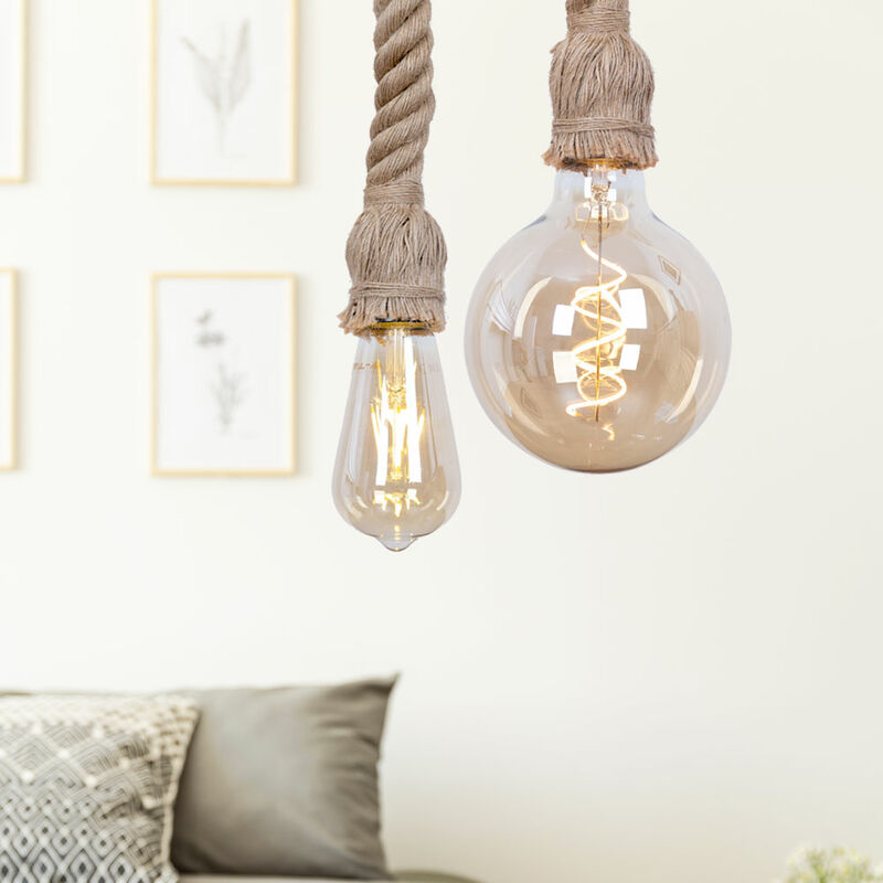 

Juego de 2 cuerdas de cáñamo marítimo luces colgantes, plafones, lámparas colgantes E27 metal negro