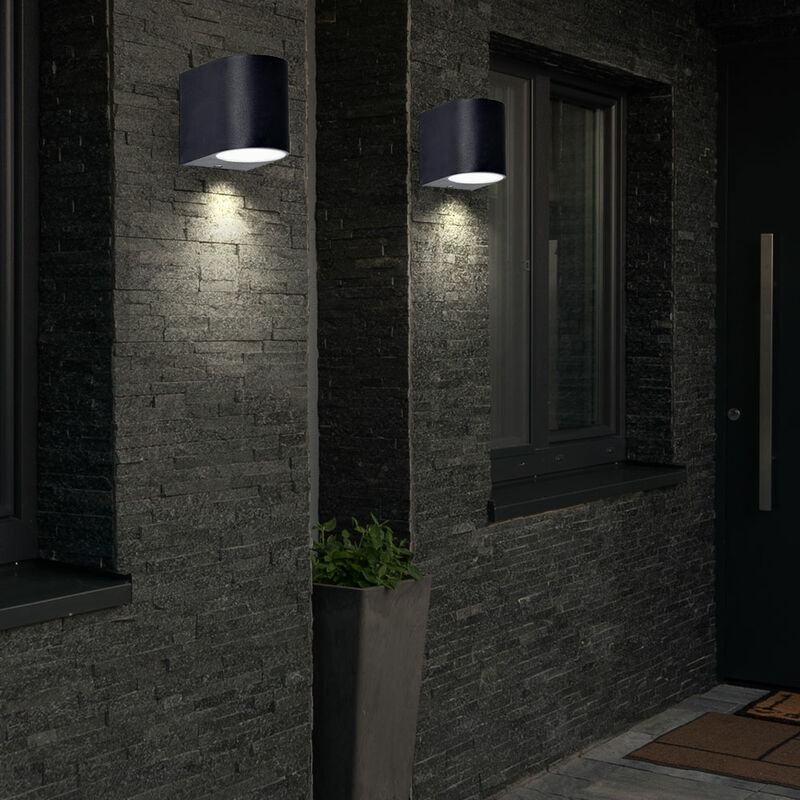 

Juego de 2 lámparas de pared para exteriores Alu Down focos iluminación de fachadas en un juego que incluye bombillas LED