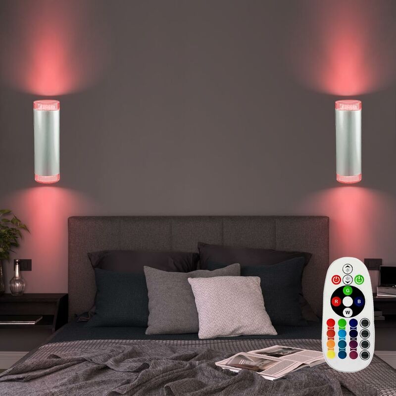 

Juego de 2 lámparas LED de pared para arriba y abajo, control remoto del comedor, atenuador en un juego que incluye lámparas LED RGB
