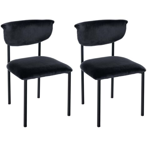 Conjunto de 2 elegantes sillas de comedor de líneas limpias asiento curvado terciopelo negro y metal negro 100007345