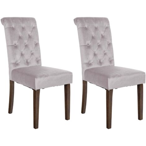 Conjunto de 2 elegantes y cómodas sillas de comedor de terciopelo color topo con estructura de madera color marrón oscuro 100007442