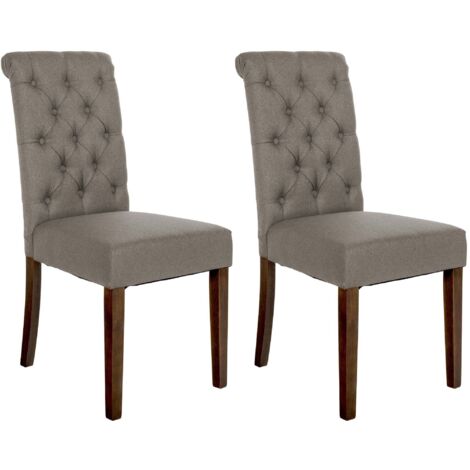 Conjunto de 2 elegantes y cómodas sillas de comedor tapizadas en tela color topo con estructura de madera marrón oscuro 100007338