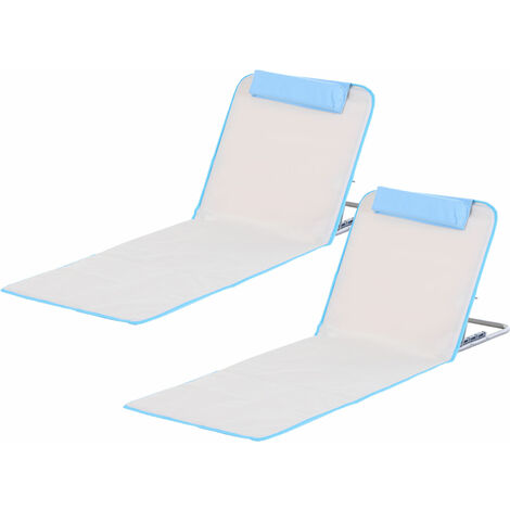 Conjunto de 2 esterillas de playa plegable esterillas con respaldo reclinable en 5 niveles reposacabezas y bolsa de transporte 134x48x33-43 cm