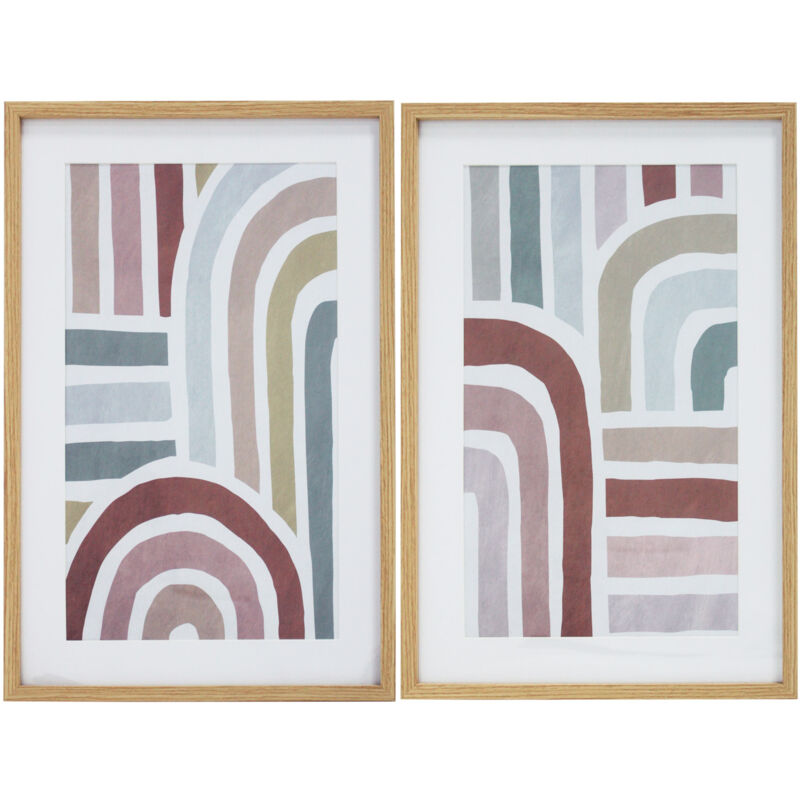 Conjunto de 2 láminas impresas en tonos pastel, con un marco efecto madera 60x40cm