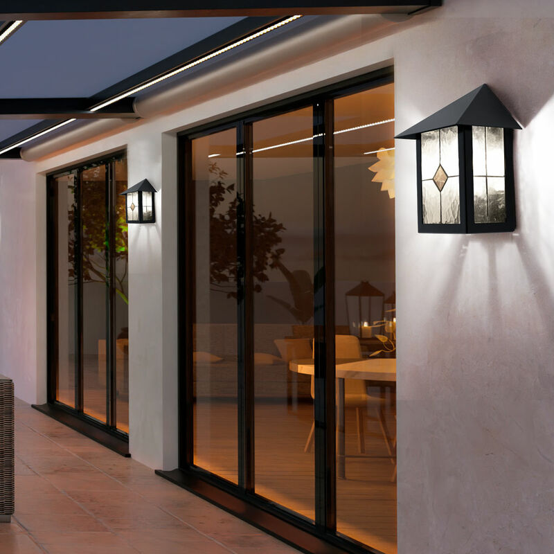 

Juego de 2 lámparas de pared para exteriores, balcón, terraza, iluminación, foco Tiffany, decoración de vidrio, 1 hoja