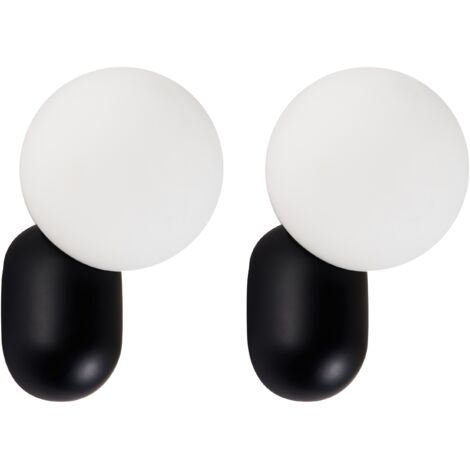 Conjunto de 2 lámparas de pared con forma de globo vidrio opalino y base negra Helme