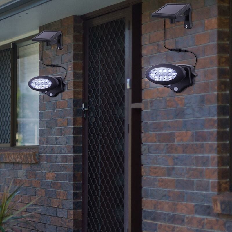 

Juego de 2 luces solares LED para iluminación exterior, detectores de movimiento, lámparas de pared IP44