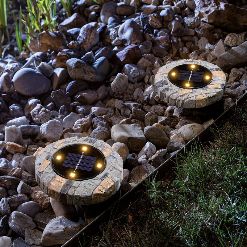 

Conjunto de 2 luminarias solares de suelo con aspecto de piedra para jardín esotec