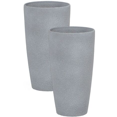Conjunto de 2 macetas de mezcla de piedra gris 23 cm jardinera minimalista Abdera