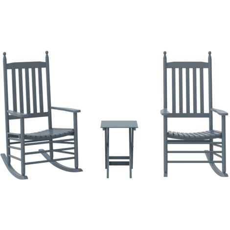 Conjunto de 2 mecedoras con mesita plegable en madera de chopo gris DEC029128