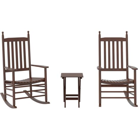 Conjunto de 2 mecedoras con mesita plegable en madera de chopo marrón DEC029130