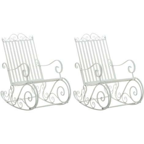 Conjunto de 2 mecedoras de exterior con reposabrazos de diseño rústico en metal blanco 100002843